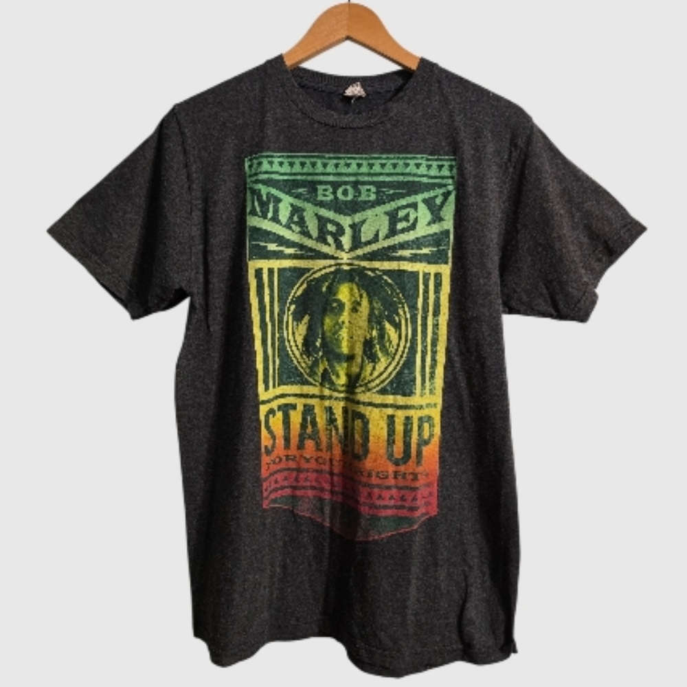Bay Island Bob Marley Graphic T-Shirt Men's Large Gray Casual Wear Reggae Legend